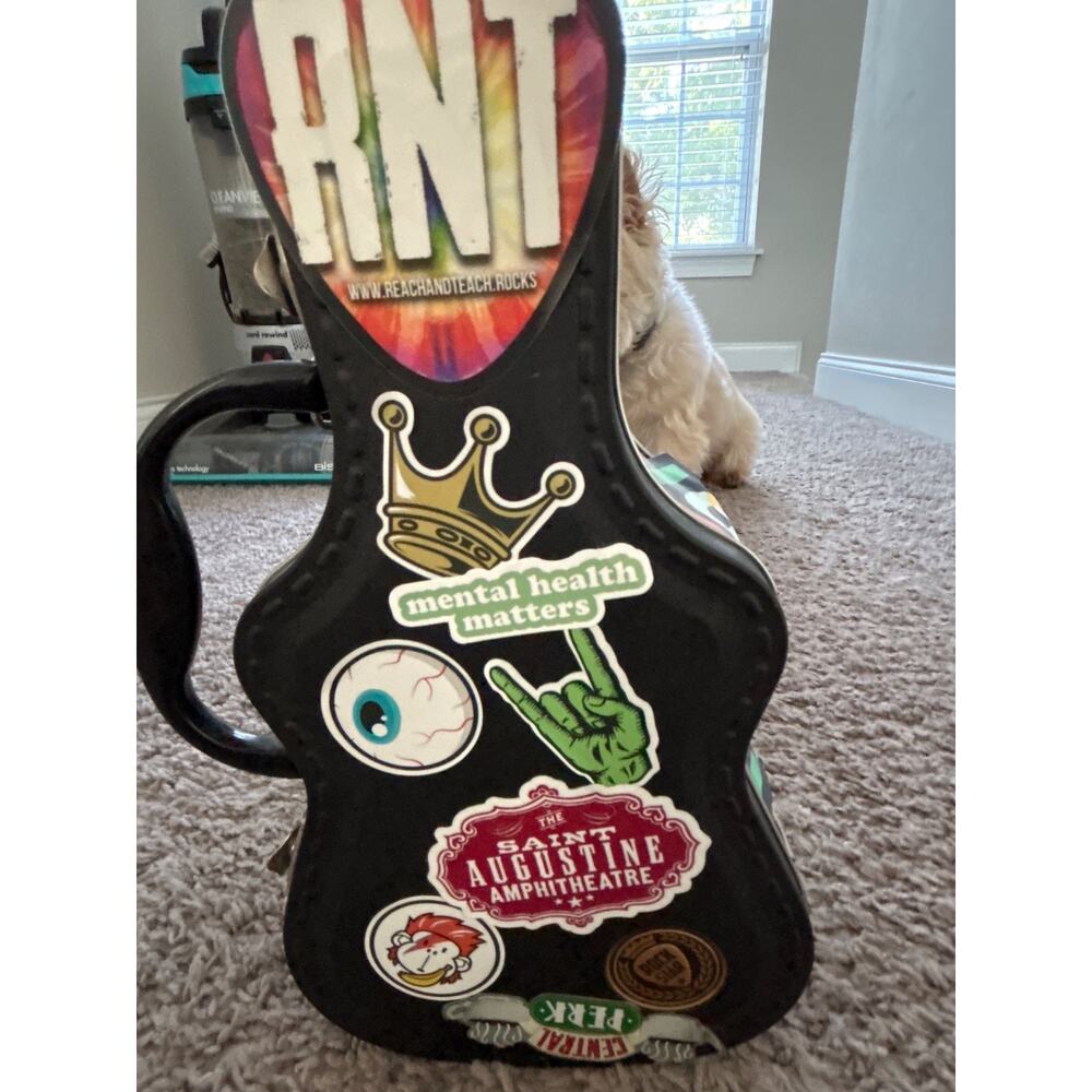 SUCK UK Rockstar Guitar Case Lunch Box Tin w/ Stickers Black Novelty Lunchbox